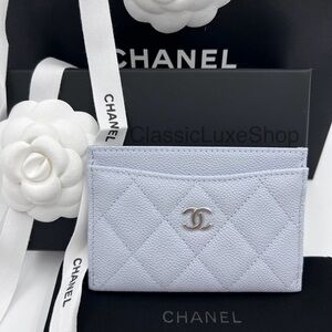 BRAND NEW! Chanel Caviar Quilted Classic Card Holder in Pale Blue